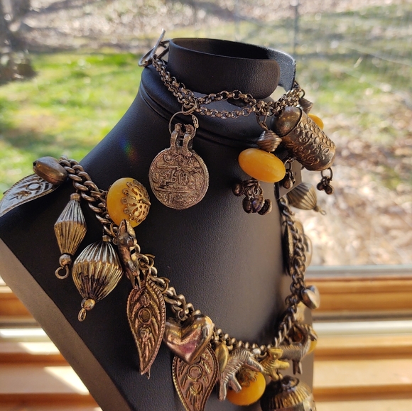 Vintage Bohemian Yellow Beaded Chain Necklace, Bracelet & Earrings Set of 3 - Picture 6 of 16